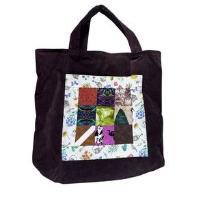 Vintage Handmade Patchwork Velvet Brown Tote